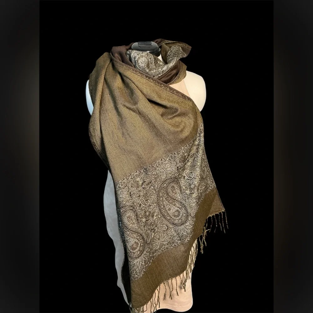 Olive and silver pashmina